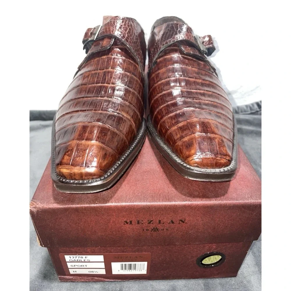 Mezlan Gables 13778-F Cognac Alligator‎ Monk Strap 8.5M Handmade Spain NIB Shoes